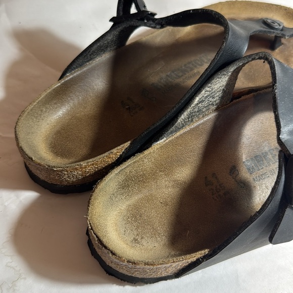 Used Birkenstock Black Leather flip flop Sandals women’s 41 standard - Picture 4 of 7